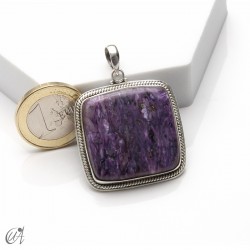 Colgante rectangular de plata y charoita, extra grande - modelo 1