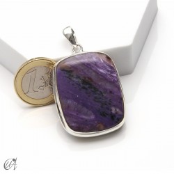 Colgante rectangular de plata y charoita, extra grande - modelo 2