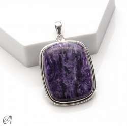 Rectangular silver and charoite pendant, extra large -  model 3