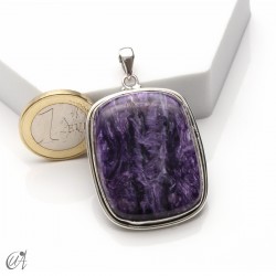 Colgante rectangular de plata y charoita, extra grande - modelo 3
