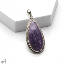 Charoita en plata, colgante lágrima, mediano - modelo 1