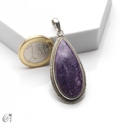 Charoita en plata, colgante lágrima, mediano - modelo 1