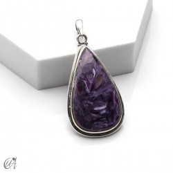 Charoite in silver, teardrop pendant