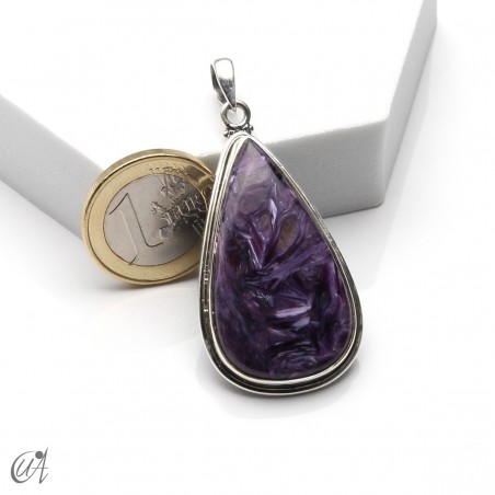 Charoita en plata, colgante lágrima, mediano - modelo 2