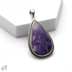 Charoita en plata, colgante lágrima, grande - modelo 1