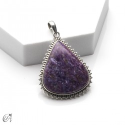 Charoita en plata, colgante lágrima, grande - modelo 2