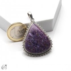 Charoita en plata, colgante lágrima, grande - modelo 2