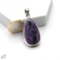 Charoita en plata, colgante lágrima, grande - modelo 3