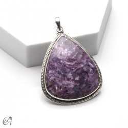 Charoita en plata, colgante lágrima, extra grande - modelo 1
