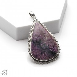 Charoita en plata, colgante lágrima, extra grande - modelo 2