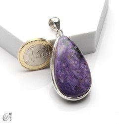 Charoita en plata, colgante lágrima, extra grande - modelo 3