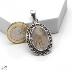 Rutilated quartz in silver, oval pendant, medium - model 1