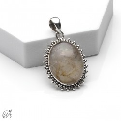 Rutilated quartz in silver, oval pendant, medium - model 2