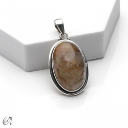 Rutilated quartz in silver, oval pendant, medium - model 4