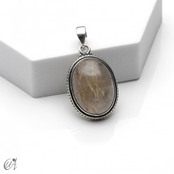 Rutilated quartz in silver, oval pendant, medium - model 5