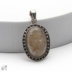 Rutilated quartz in silver, oval pendant, large - model 1