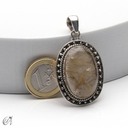 Rutilated quartz in silver, oval pendant, large - model 1
