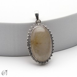 Rutilated quartz in silver, oval pendant, large - model 2