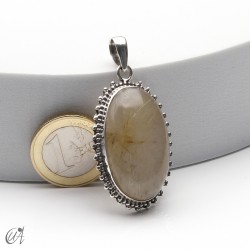 Rutilated quartz in silver, oval pendant, large - model 2