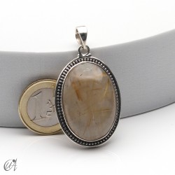 Rutilated quartz in silver, oval pendant, large - model 3