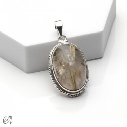 Rutilated quartz in silver, oval pendant, large - model 5