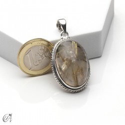 Rutilated quartz in silver, oval pendant, large - model 5