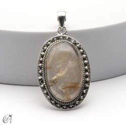 Rutilated quartz in silver, oval pendant, extra large - model 1