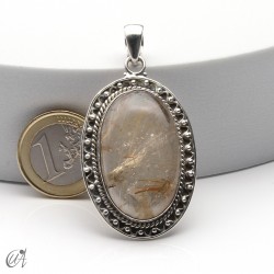Rutilated quartz in silver, oval pendant, extra large - model 1