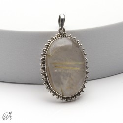 Rutilated quartz in silver, oval pendant, extra large - model 2