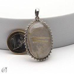 Rutilated quartz in silver, oval pendant, extra large - model 2