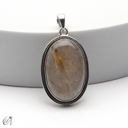 Rutilated quartz in silver, oval pendant, extra large - model 3