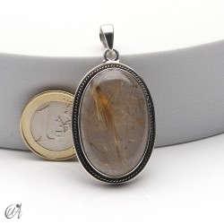 Rutilated quartz in silver, oval pendant, extra large - model 3