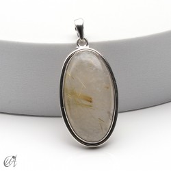 Rutilated quartz in silver, oval pendant, extra large - model 4