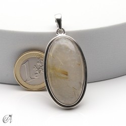 Rutilated quartz in silver, oval pendant, extra large - model 4