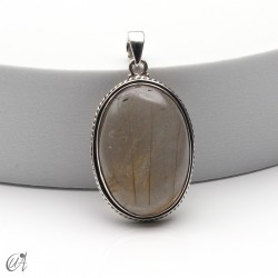 Rutilated quartz in silver, oval pendant, extra large - model 5