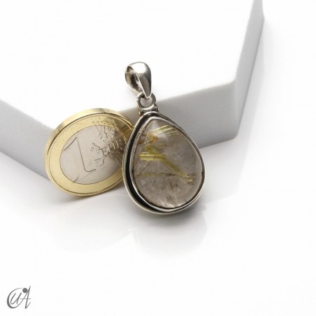 Colgante lágrima de cuarzo rutilado, plata 925, mediano - modelo 1