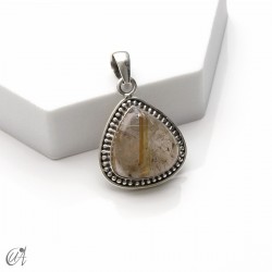 Rutilated quartz teardrop pendant in 925 silver, medium - model 4