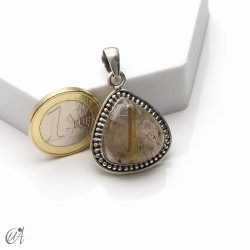 Rutilated quartz teardrop pendant in 925 silver, medium - model 4