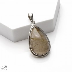 Rutilated quartz teardrop pendant in 925 silver, large - model 1