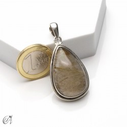 Rutilated quartz teardrop pendant in 925 silver, large - model 1
