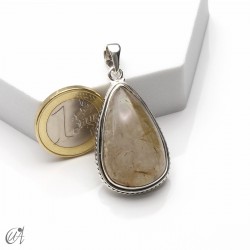 Rutilated quartz teardrop pendant in 925 silver, large - model 2