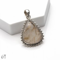Rutilated quartz teardrop pendant in 925 silver, large - model 3
