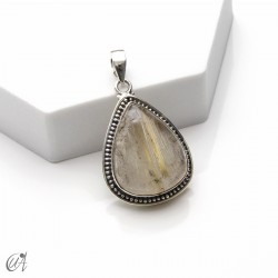 Rutilated quartz teardrop pendant in 925 silver, large - model 4