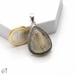 Rutilated quartz teardrop pendant in 925 silver, large - model 4