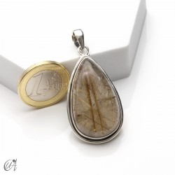 Rutilated quartz teardrop pendant in 925 silver, extra large - model 1