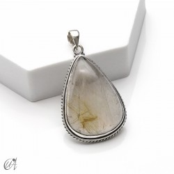 Rutilated quartz teardrop pendant in 925 silver, extra large - model 2