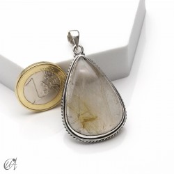 Rutilated quartz teardrop pendant in 925 silver, extra large - model 2