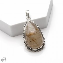 Rutilated quartz teardrop pendant in 925 silver, extra large - model 3