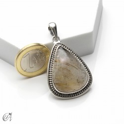 Rutilated quartz teardrop pendant in 925 silver, extra large - model 4