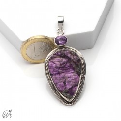 Colgante en plata con purpurita en bruto y amatista, modelo 1